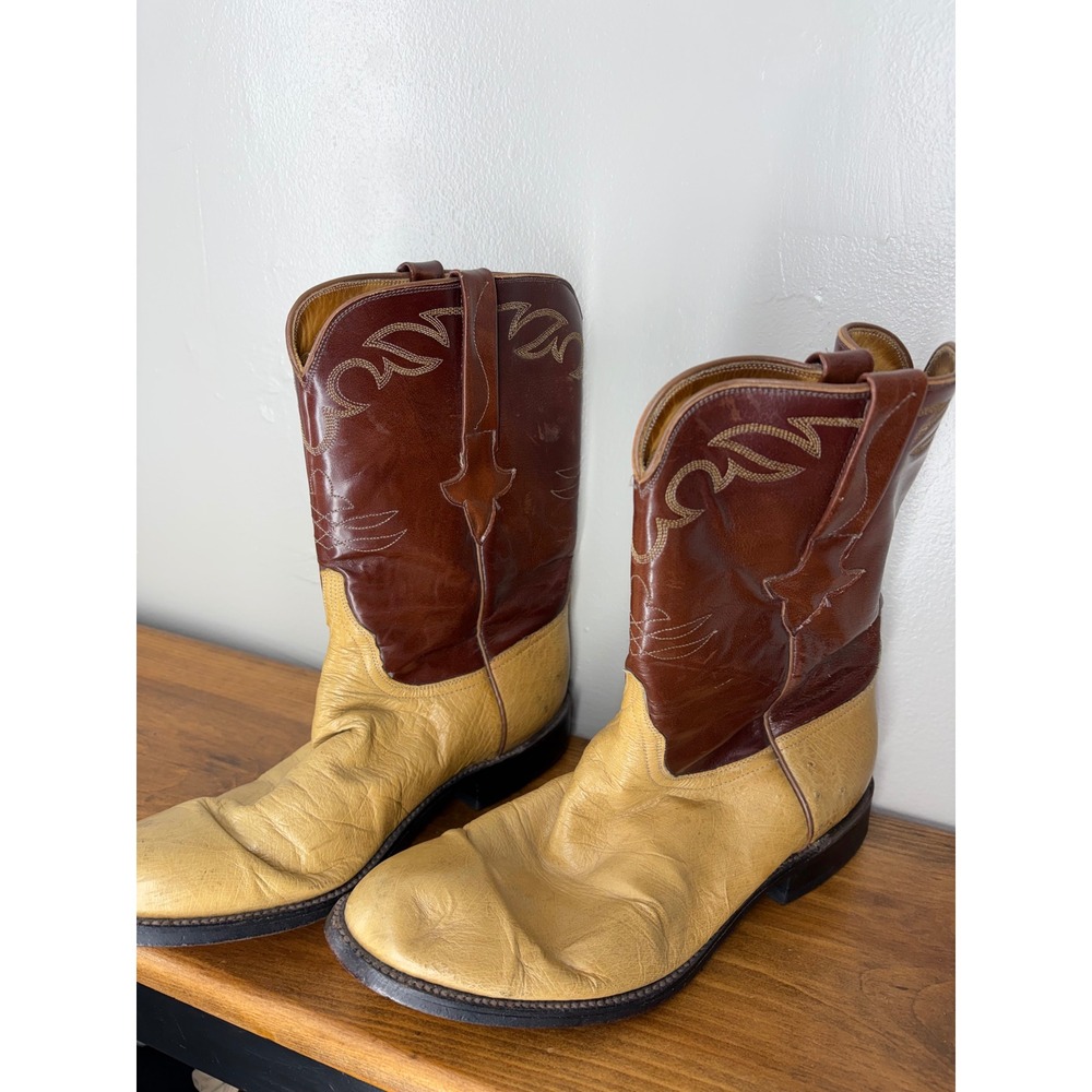 Lucchese Classics Handmade Ostrich Leg Cowboy Boots Tan Brown L3096RR Mens 10 D